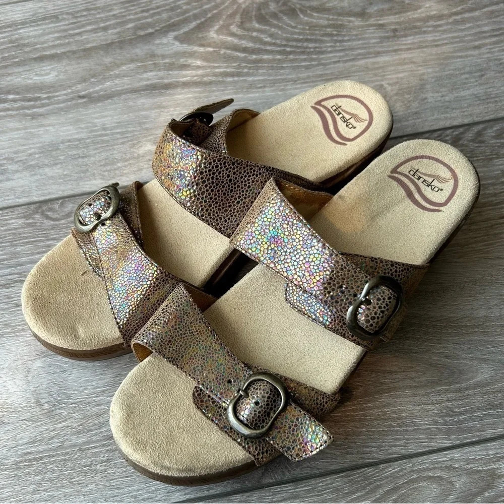 Dansko Sophia Shimmer Leather Printed Clogs
